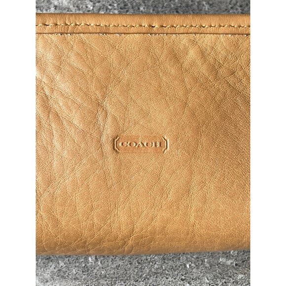 Vintage Coach Chubby Case Camel Embossed Leather With Mirror Cosmetic Travel - Picture 2 of 11